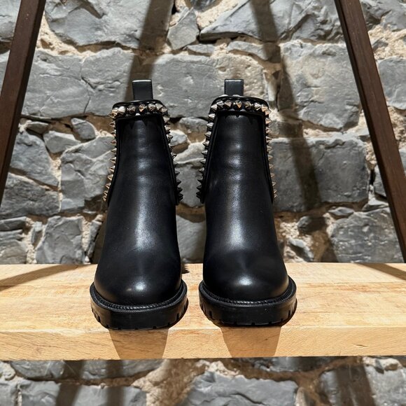 Christian Louboutin Black Leather Capahutta 70 Spike Heeled Chelsea Boots - Picture 3 of 11